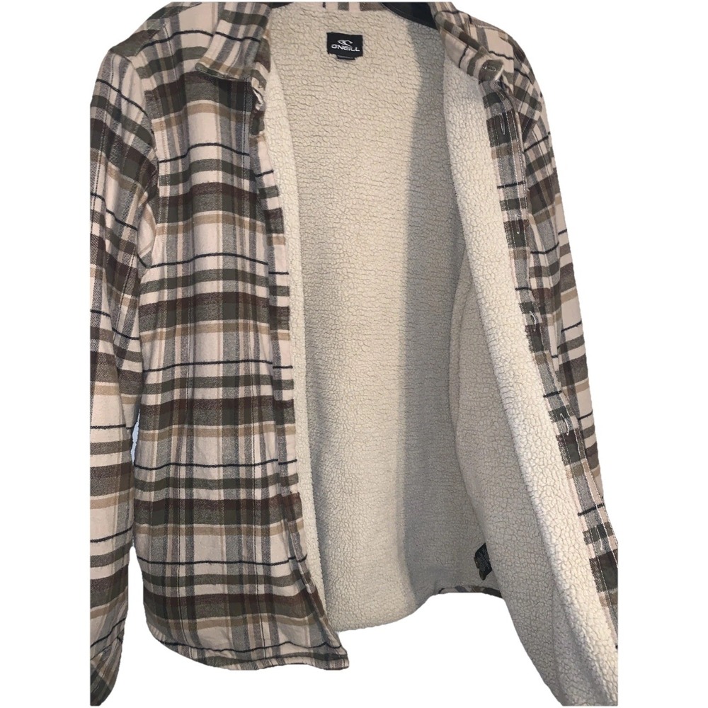 O'Neill Sherpa Redmond Lined Flannel Shirt XL Shacket Plaid Jacket Button Green - Picture 6 of 16